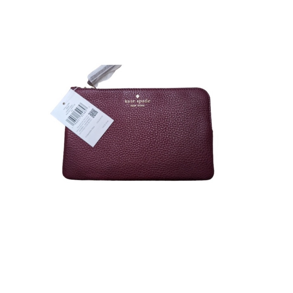NWT KATE SPADE LEILA LEATHER DEEP RED L ZIP CLUTCH / WRISTLET